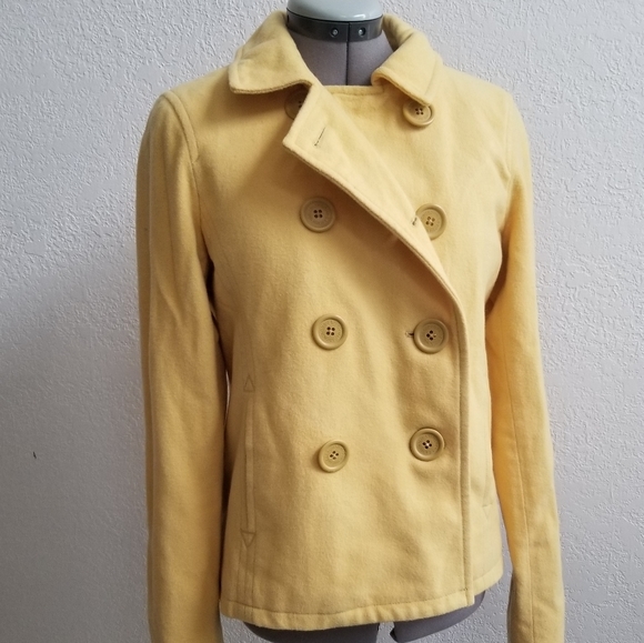Abercrombie & Fitch yellow, wool pea coat - Picture 2 of 11